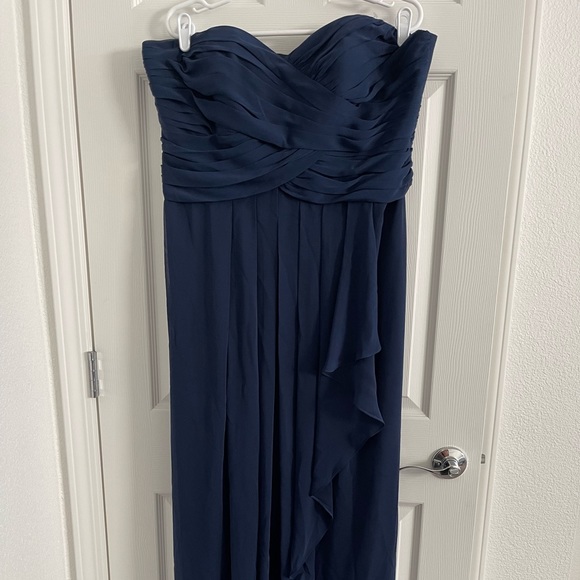 David’s Bridal Crinkle Chiffon Dress with Cascade Skirt, Color Marine, Size 18 - Picture 2 of 11